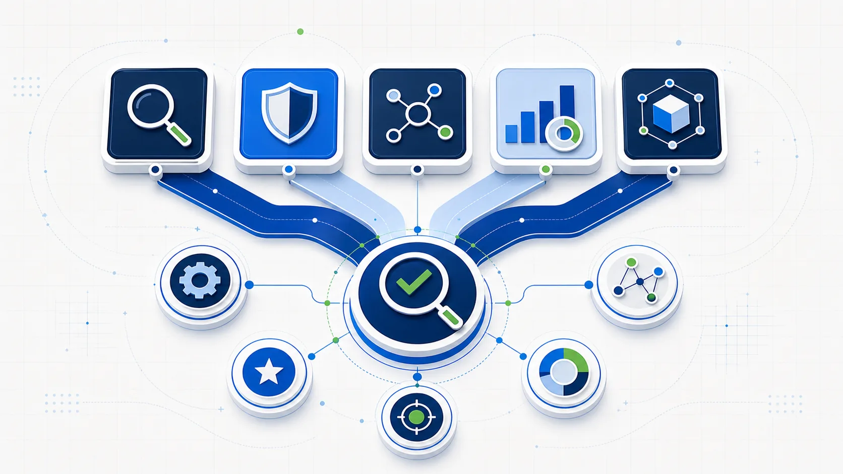 Abstract SEO agency selection pathway showing evaluation, trust and strategy signals