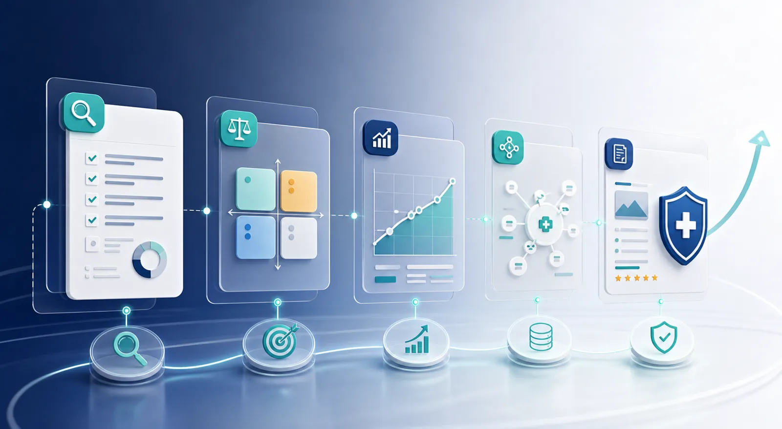Abstract doctor SEO consulting roadmap with audit and strategy panels